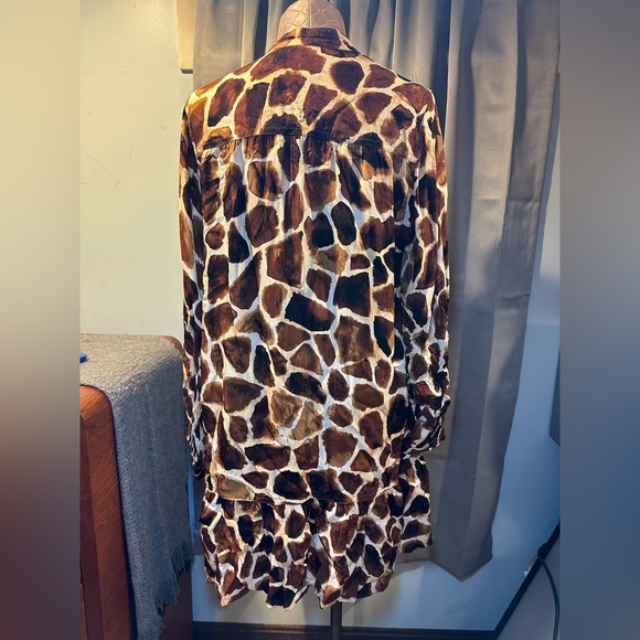 Banana Republic Giraffe Print Flounce Hem Dress Size Large Tall Missing Belt - Picture 7 of 8
